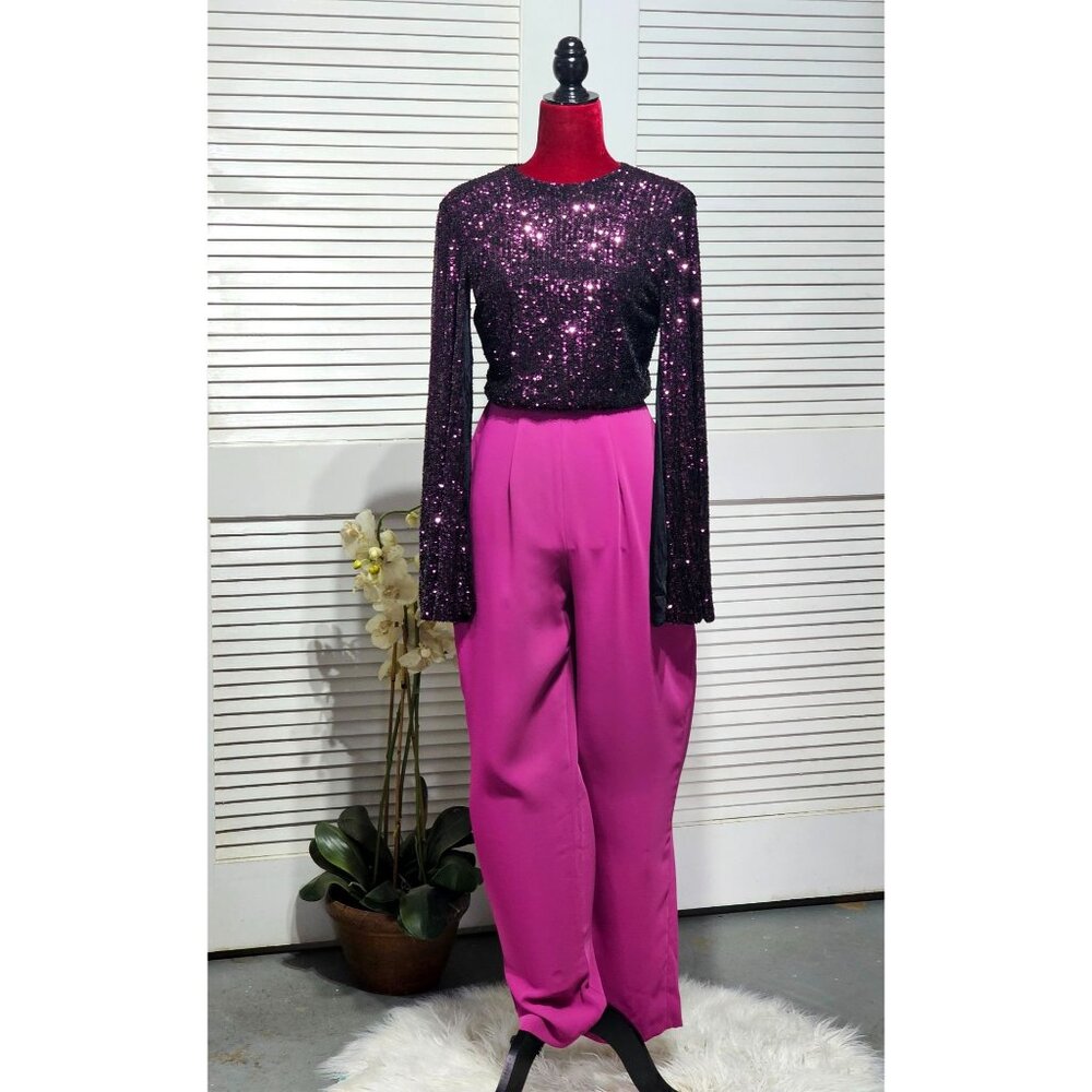 Giovanna Nicolai Women's Purple Sequin Embellished Long Sleeve Rumper Sz M 3155
